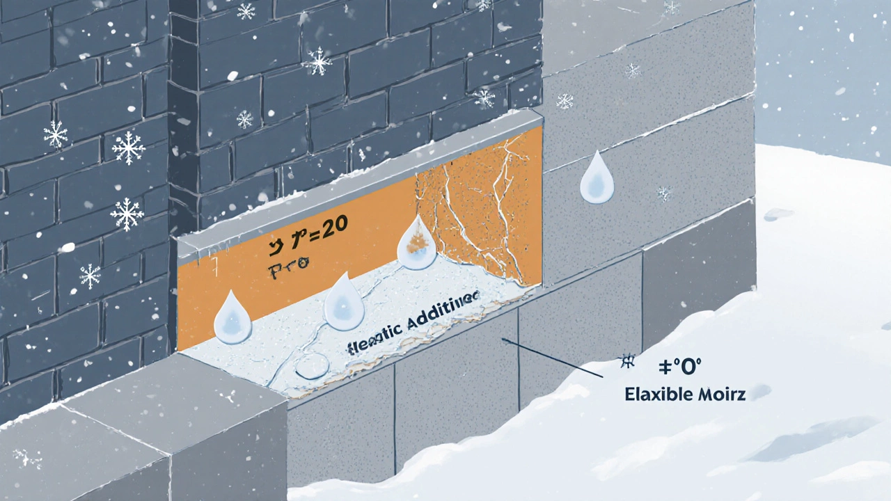 Разрез стены с детализированным швом из морозостойкого раствора Д20, защищающего от конденсата и трещин.