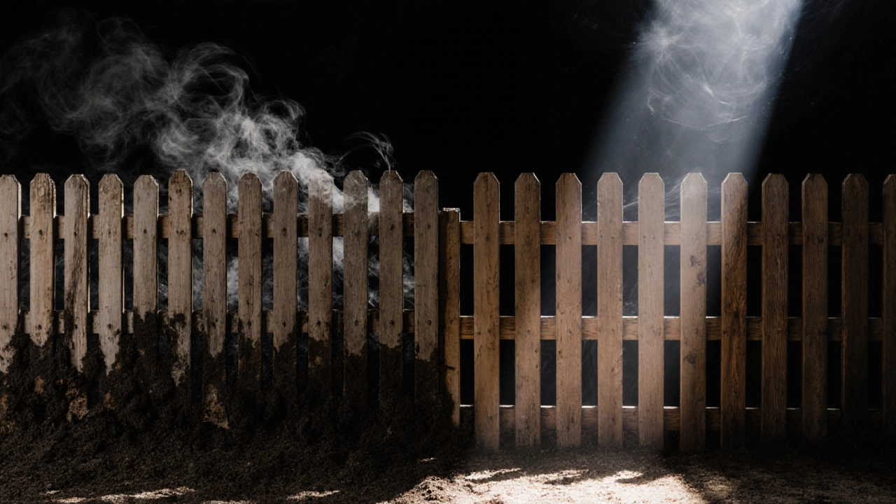 Сравнение гниющего забора и долговечного с зазором — символ разницы в уходе.