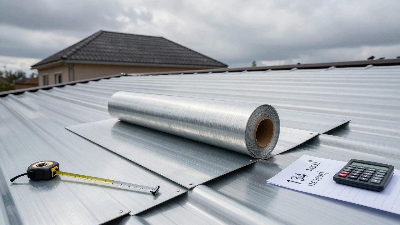 Рабочий укладывает металлочерепицу с нахлёстом на крышу дома.