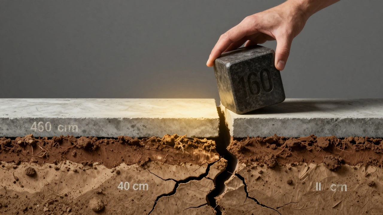 Символическое изображение: тяжелый куб на широком фундаменте — стабильность, на узком — трещины и разрушение.