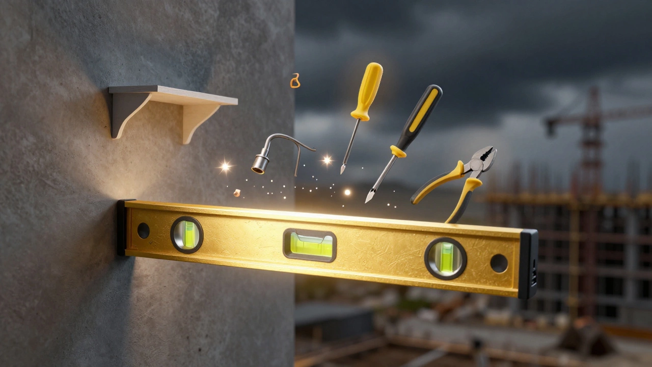 Золотой уровень в центре, вокруг — разрушающиеся символы опасности, инструменты светятся в защите.