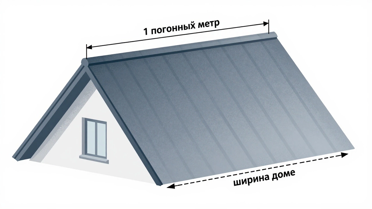 Схема крыши с обозначением погонного метра по скату против ширины дома.