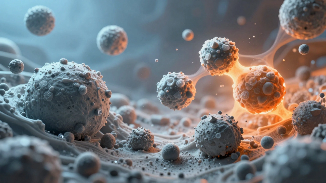 Абстрактное изображение частиц цемента и химической реакции