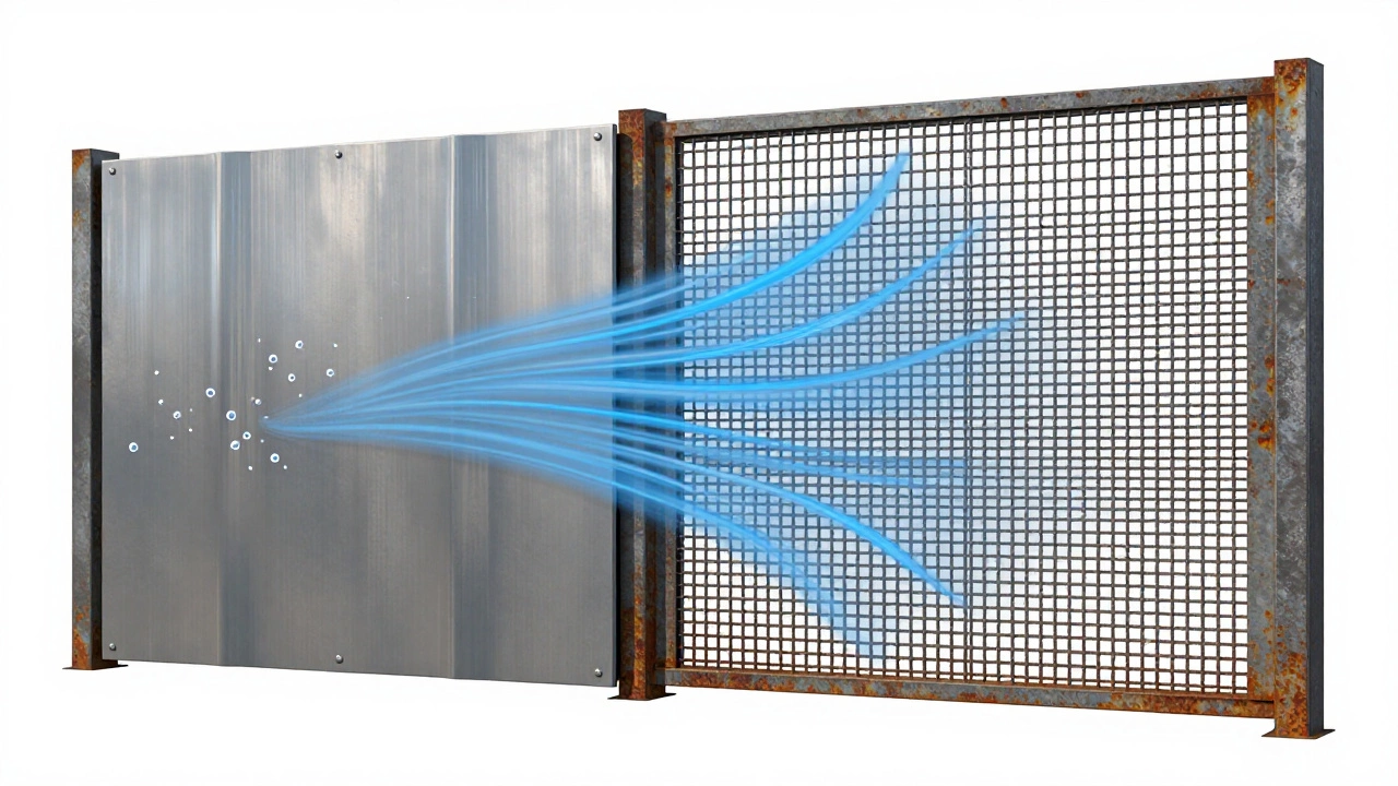 Сплошной и перфорированный лист забора для пропускания воздуха.