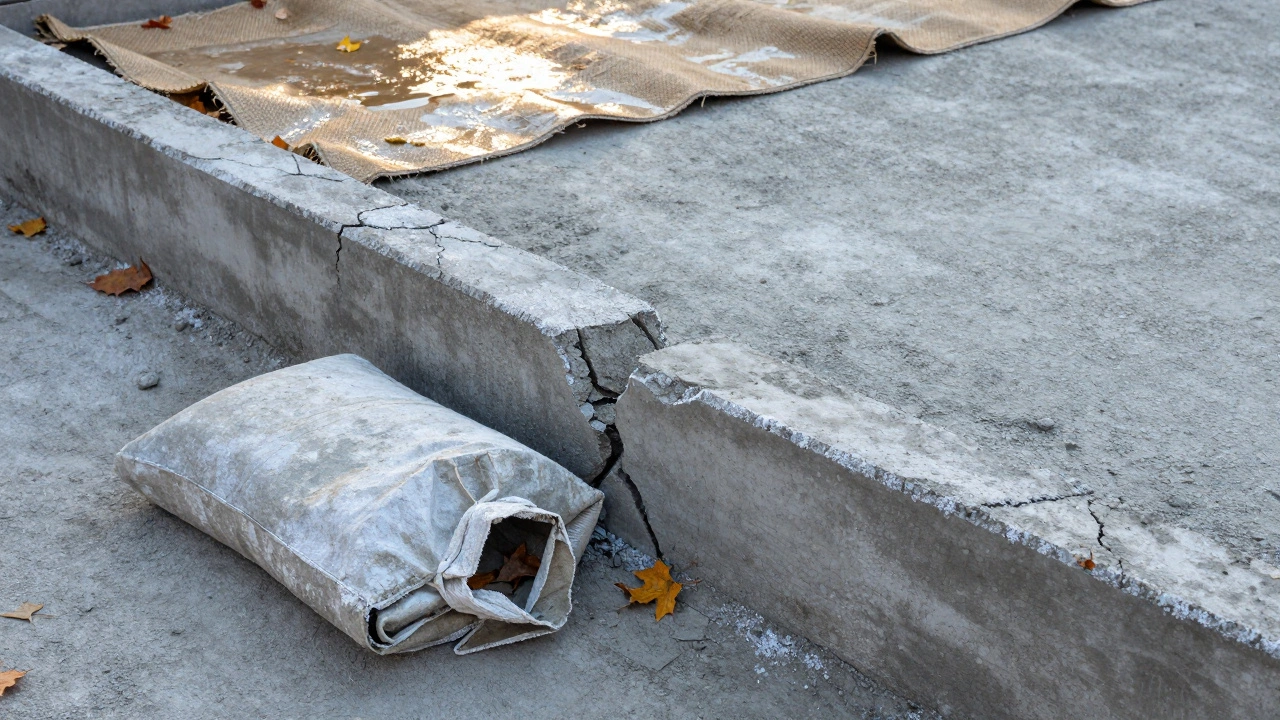 Трещиноватый бетонный фундамент на фоне правильно залитого — контраст между плохой и правильной технологией заливки.