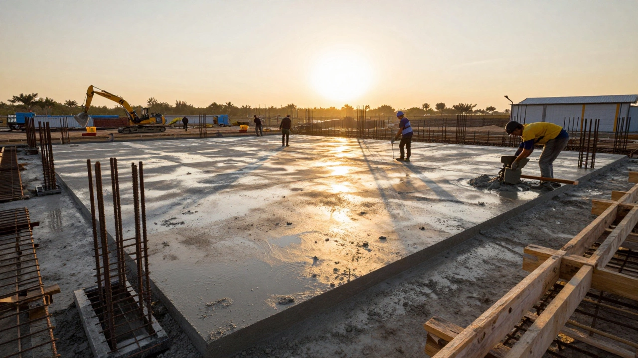 Заливка бетонного фундамента с армированием