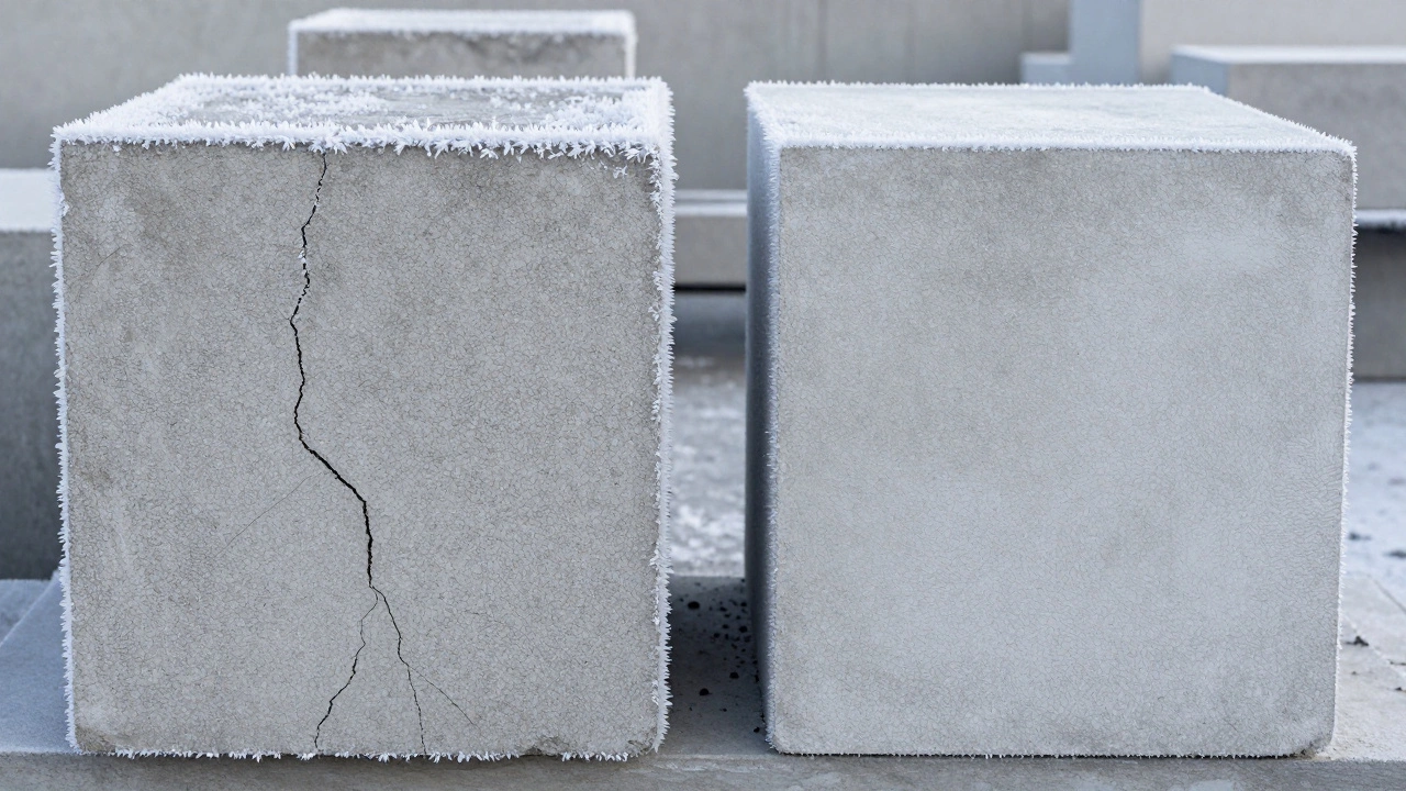 Сравнение обычного и модифицированного бетона при воздействии зимнего мороза